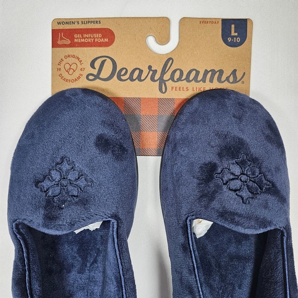 dearfoams Shoes - Dearfoams Women's Slippers Size Large 9-10 Navy Blue Memory Foam Indoor Outdoor